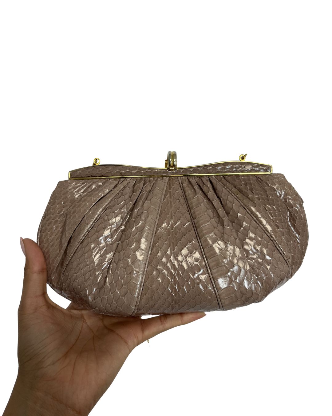 JUDITH LEIBER Vintage Reptile Leather Taupe Clutch