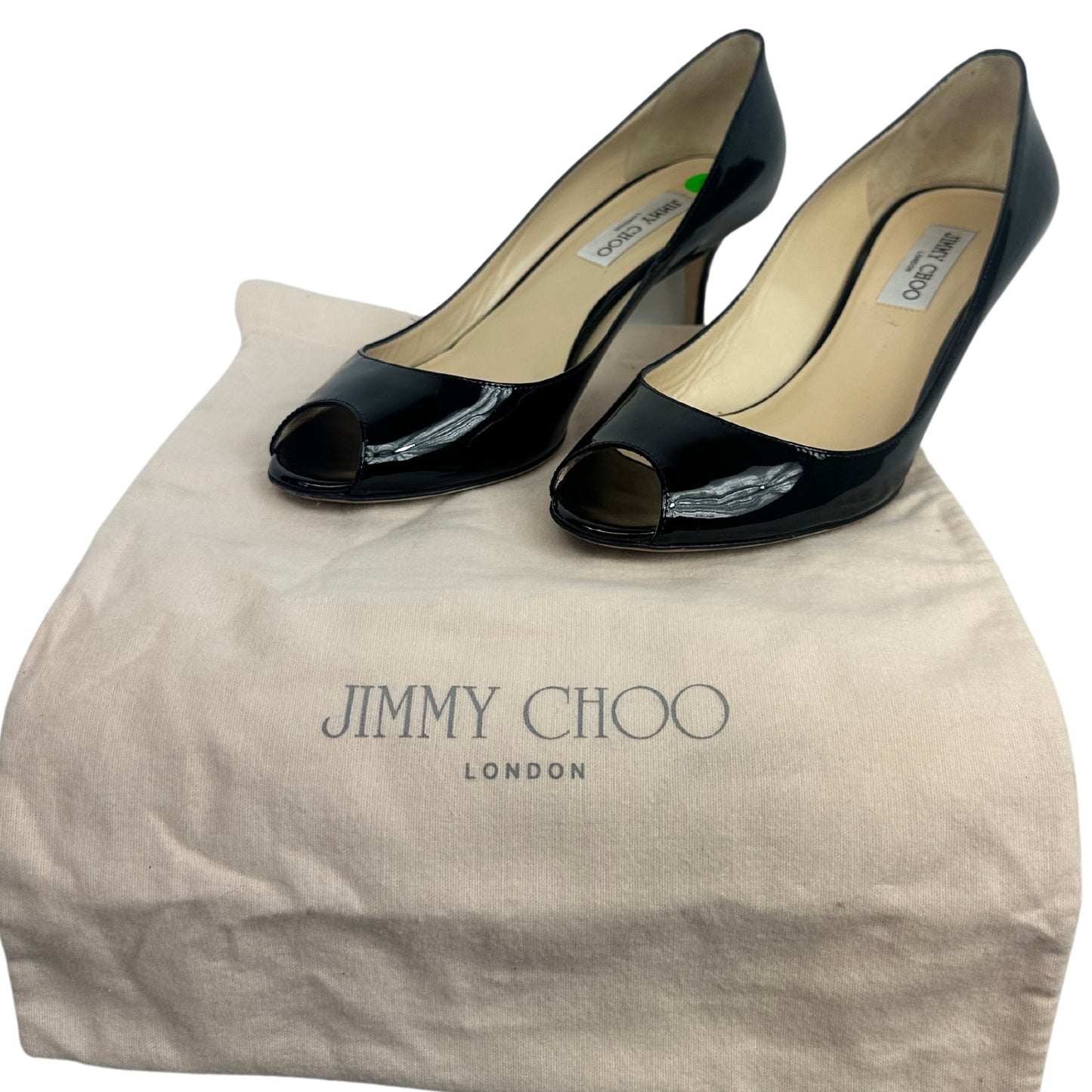 JIMMY CHOO Patent Leather Open-Toed Heel