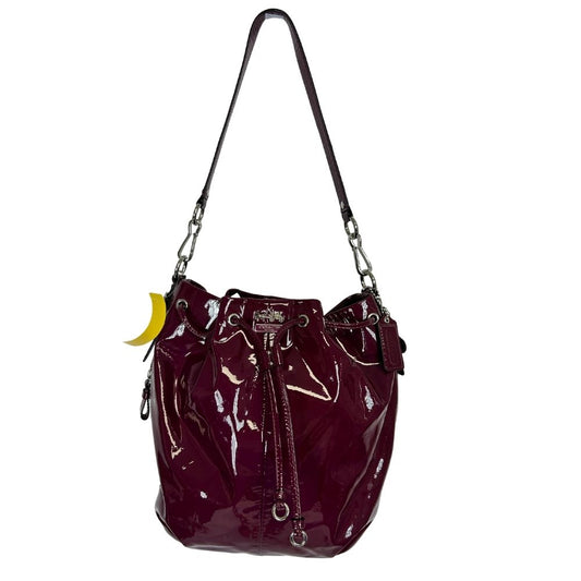 Coach Patent Leather Drawstring Bag – Plum with Dual Strap Options