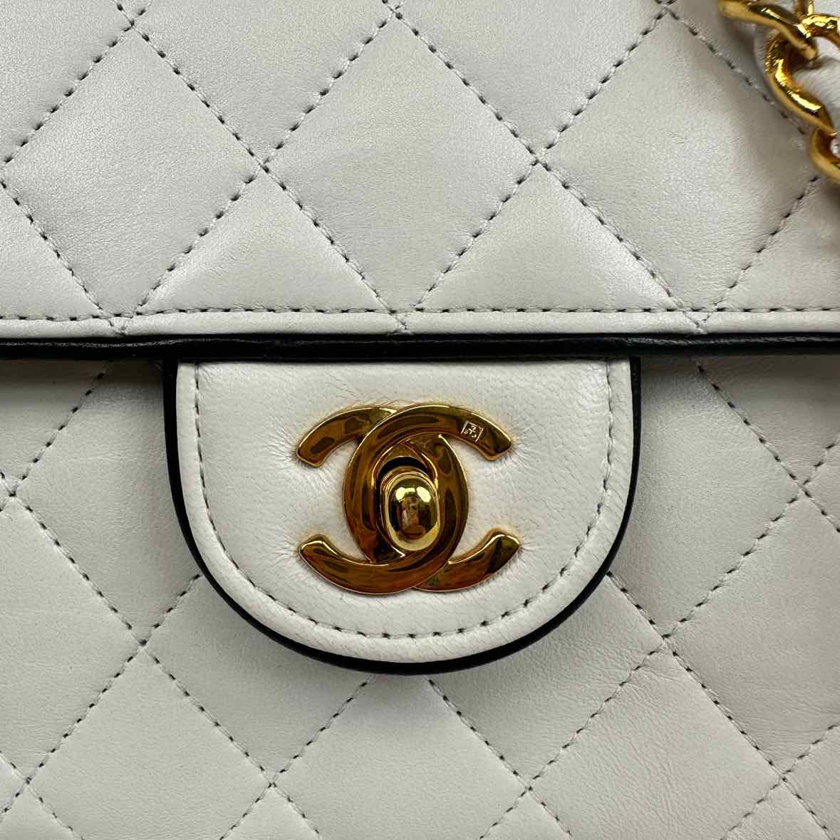 CHANEL White Lambskin Quilted Square Mini Flap Bag