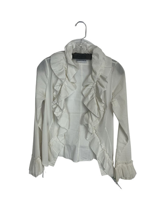MICHELE NEGRI White Ruffle Button Up Top (Size XS)