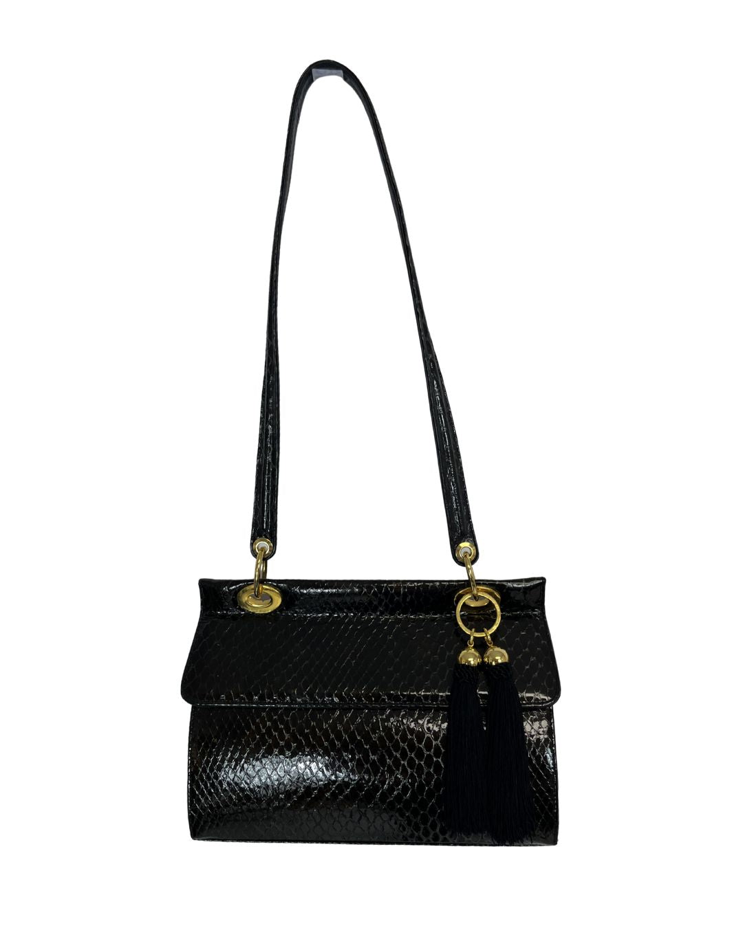 STUART WEITZMAN Vintage Black Patent Leather Flap Shoulder Bag