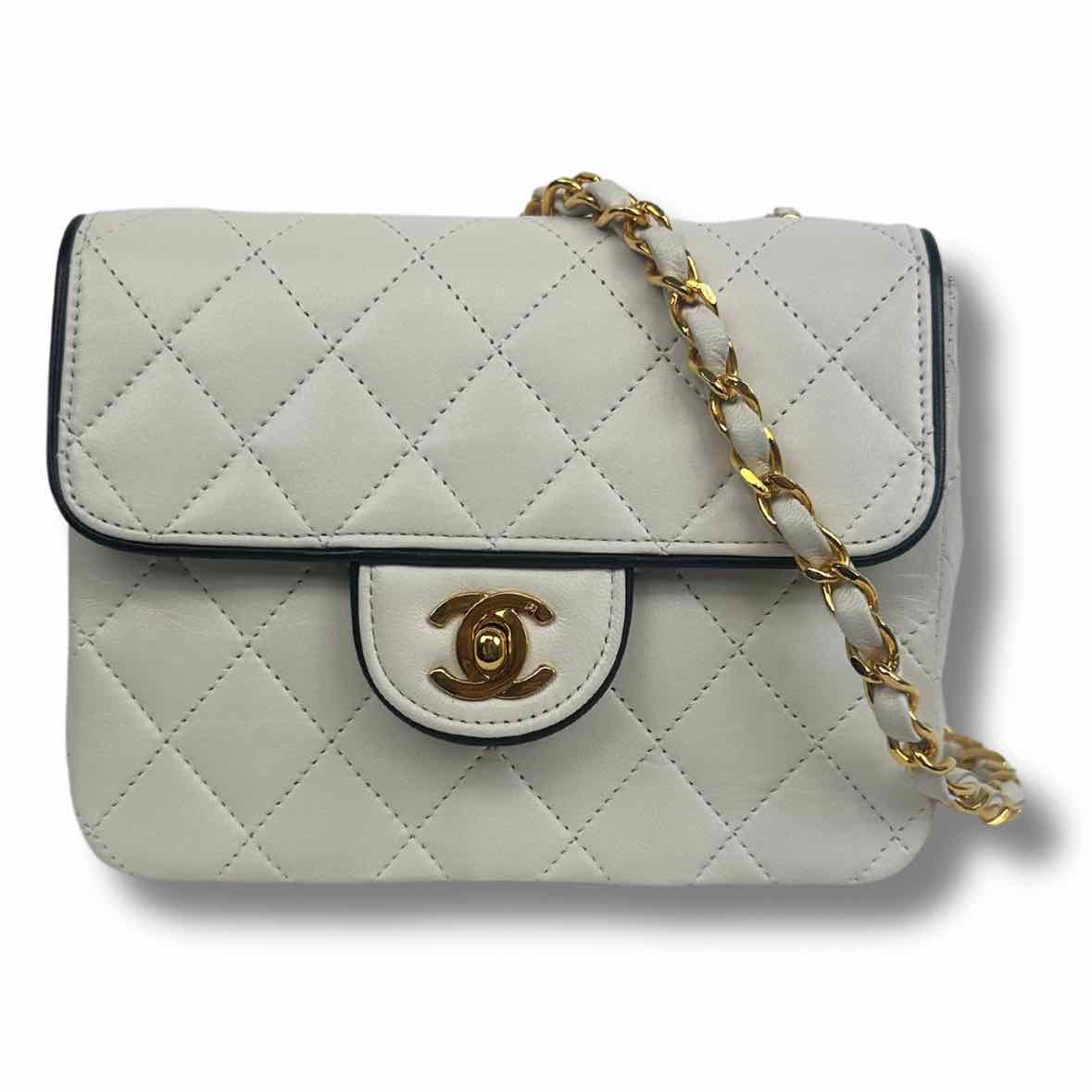 CHANEL White Lambskin Quilted Square Mini Flap Bag