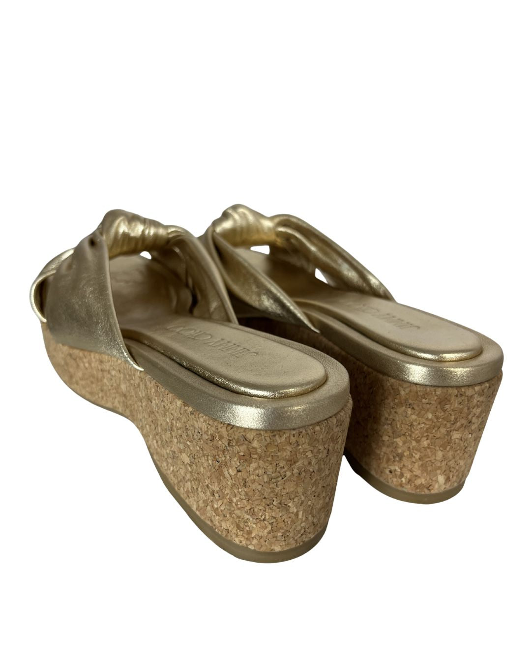 JIMMY CHOO Avenue Gold Wedge Mule Sandals (Size 6.5)
