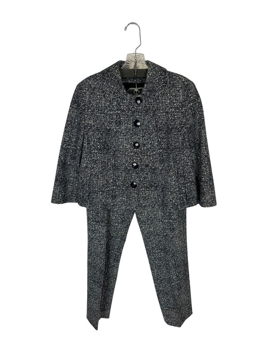 AKRIS Navy Tweed Jacket and Trousers Set (Size 5)
