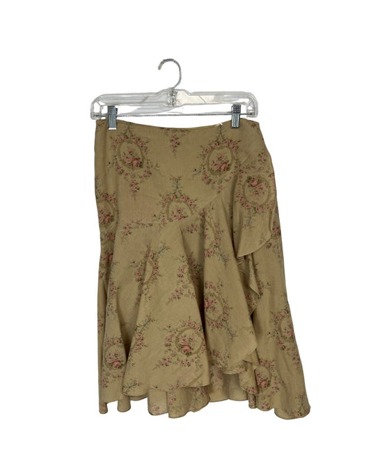 RALPH LAUREN Vintage Floral Tan Ruffle Skirt (Size 2)