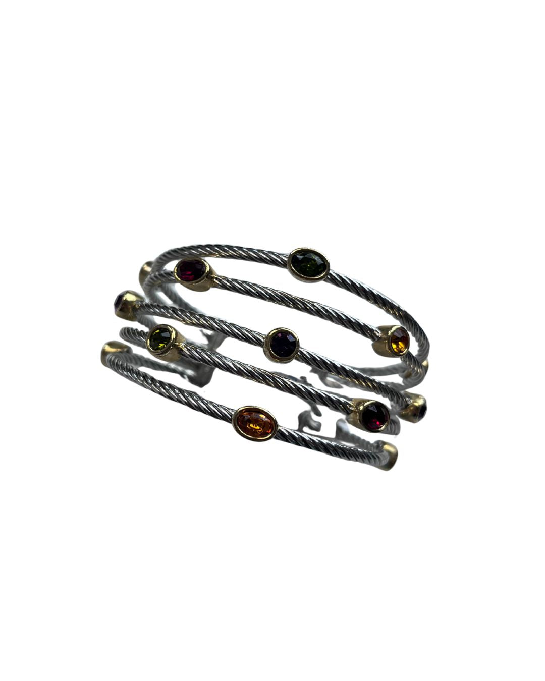 Sterling Silver Multi-Color Crystal Cuff Bracelet