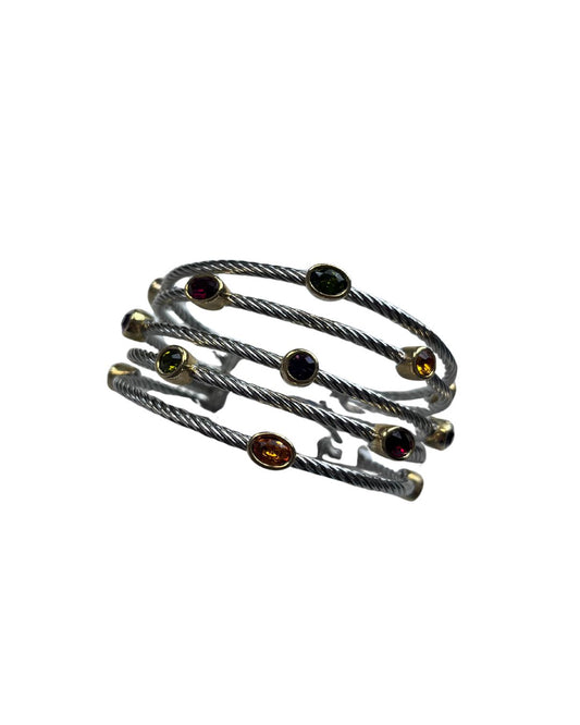 Sterling Silver Multi-Color Crystal Cuff Bracelet