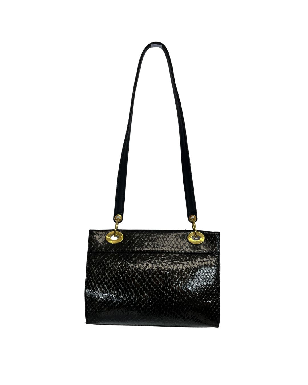 STUART WEITZMAN Vintage Black Patent Leather Flap Shoulder Bag