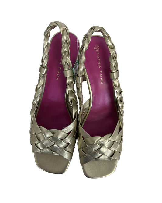 TRINA TURK Metallic Gold Braided Block Heels (Size 8.5)