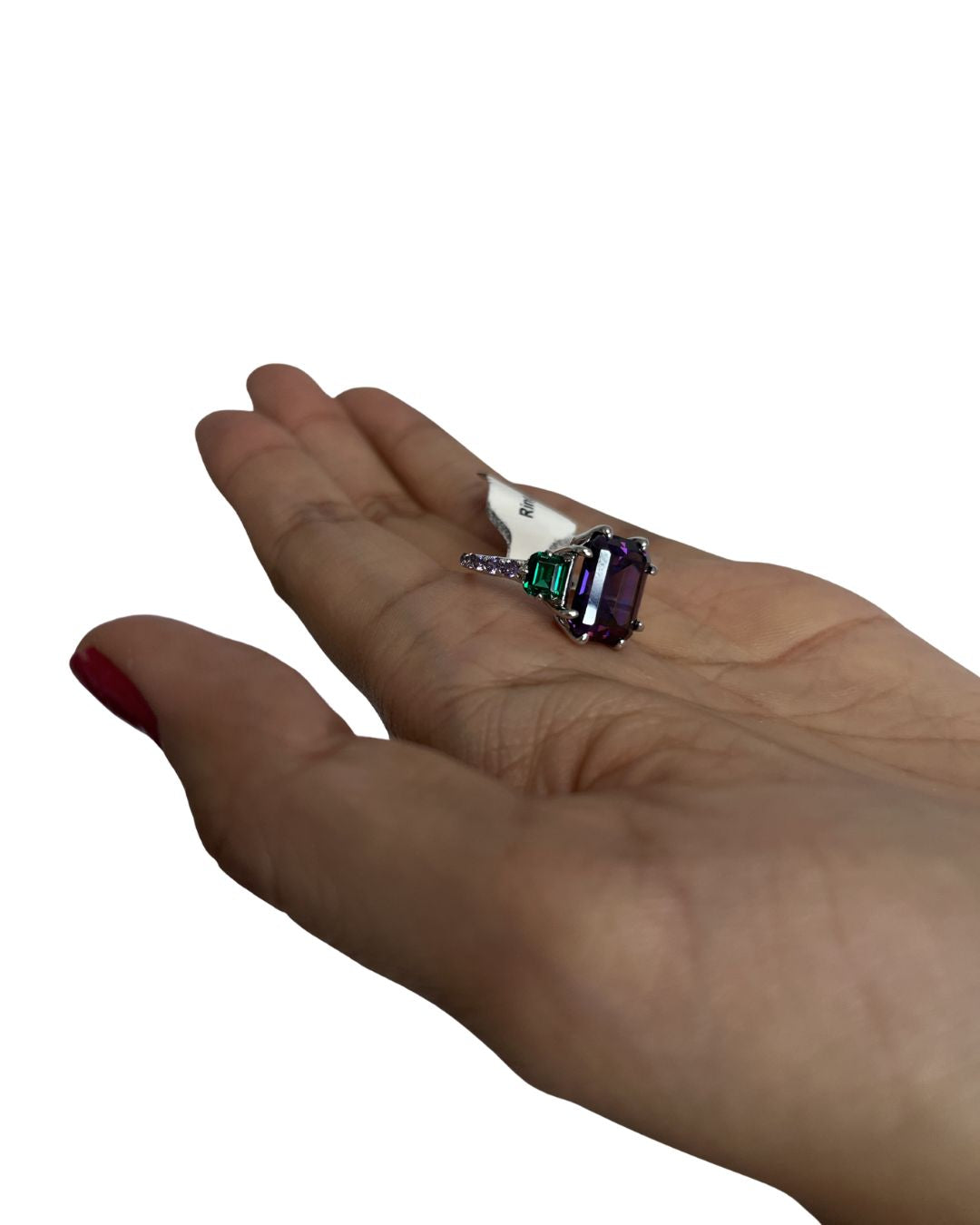 ITALO JEWELRY Emerald Green & Purple Amethyst Ring (Size 4.5)