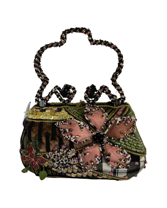 MARY FRANCES Vintage Plaid Floral Beaded Multi-Color Handbag