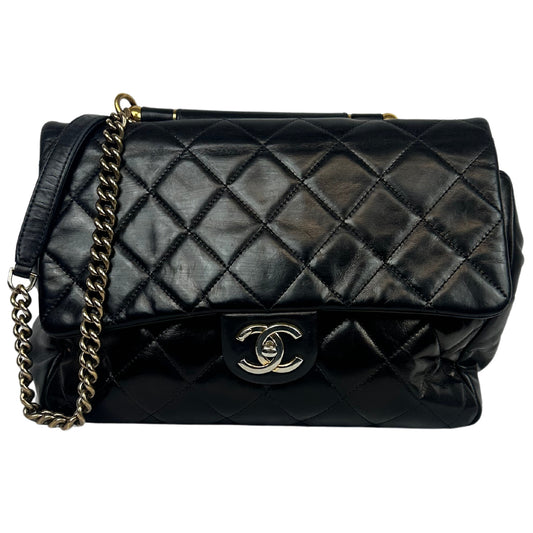 CHANEL Large Calfskin Quilted Top Handle Flap Bag