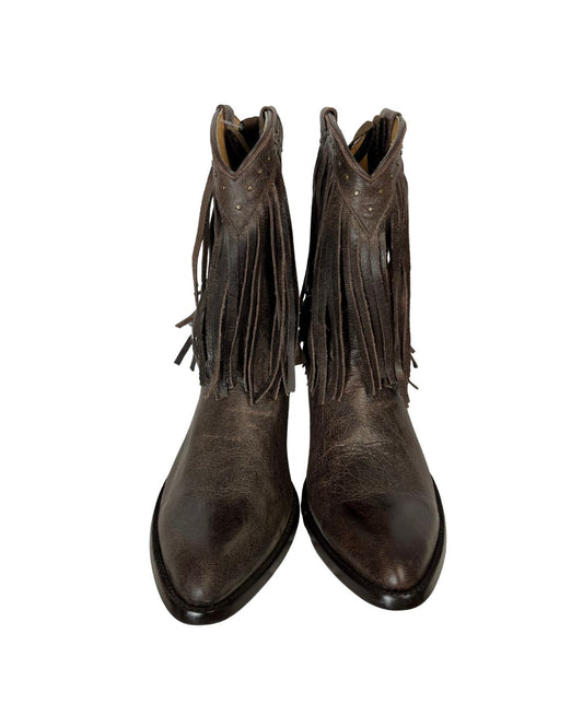 OLD GRINGO Yippee Ki Yay Brown Leather Fringe Cowboy Boots (US 9)
