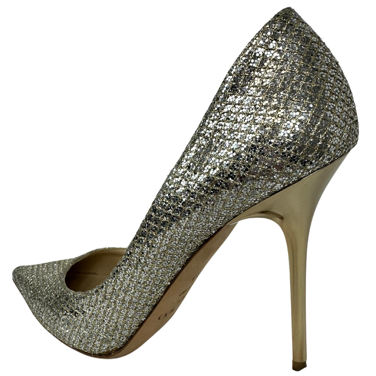 JIMMY CHOO Sparkle Gold Heel Stilettos