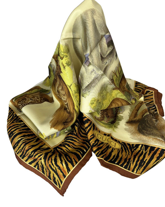 GUCCI Wildlife Animal Print Silk Scarf