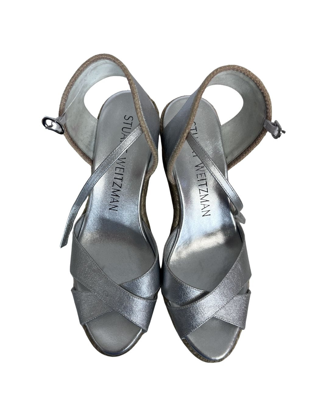 STUART WEITZMAN Silver Wedge Heels (Size 8.5)