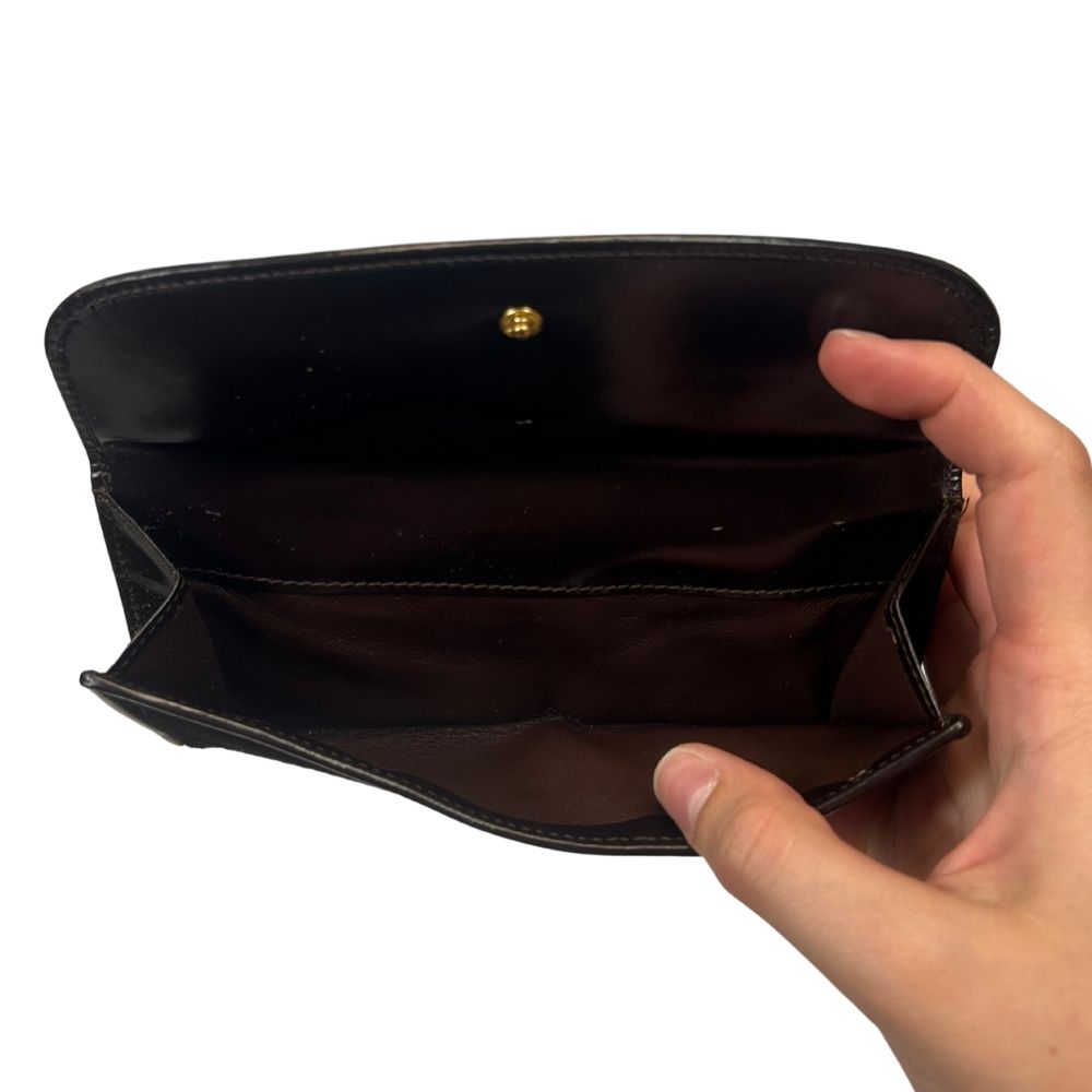 Gucci Brown Calfskin Leather Bifold Wallet – Goldtone Flip Clasp (With Box, Signs of Wear)