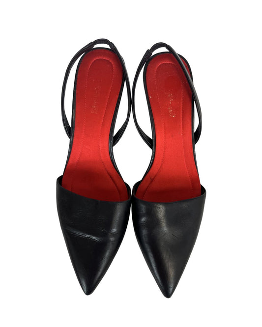 DIANE VON FURSTENBERG Black Leather Kitten Heels (Size 8)