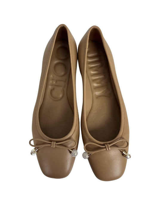 JIMMY CHOO Elme Tan Leather Ballet Flats (Size 6.5)