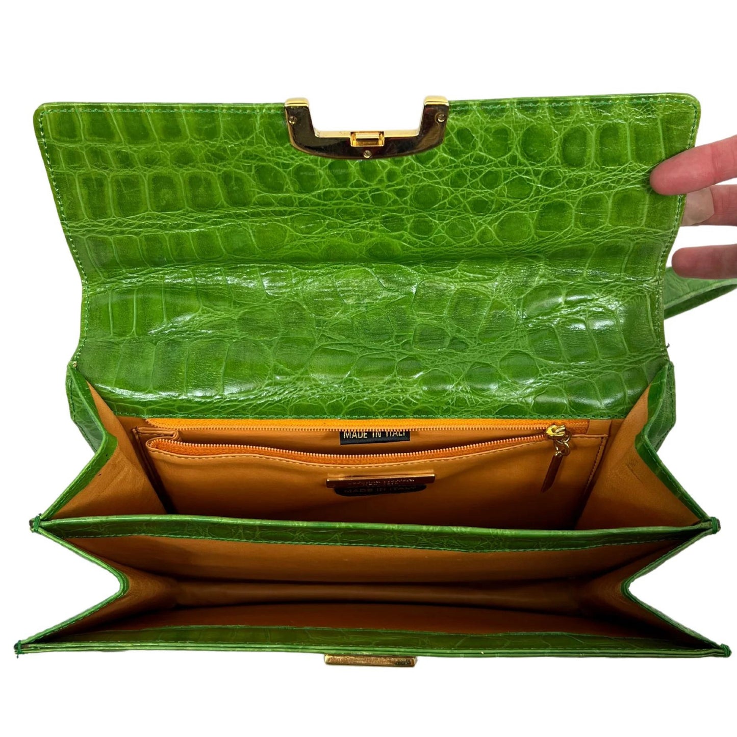 CAROLINA HERRERA Vintage Green Faux Crocodile Skin Handbag