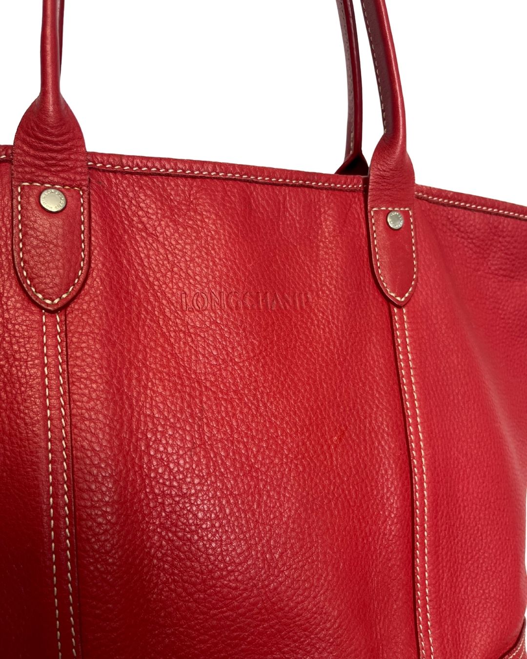LONGCHAMP Red Leather Tote Bag
