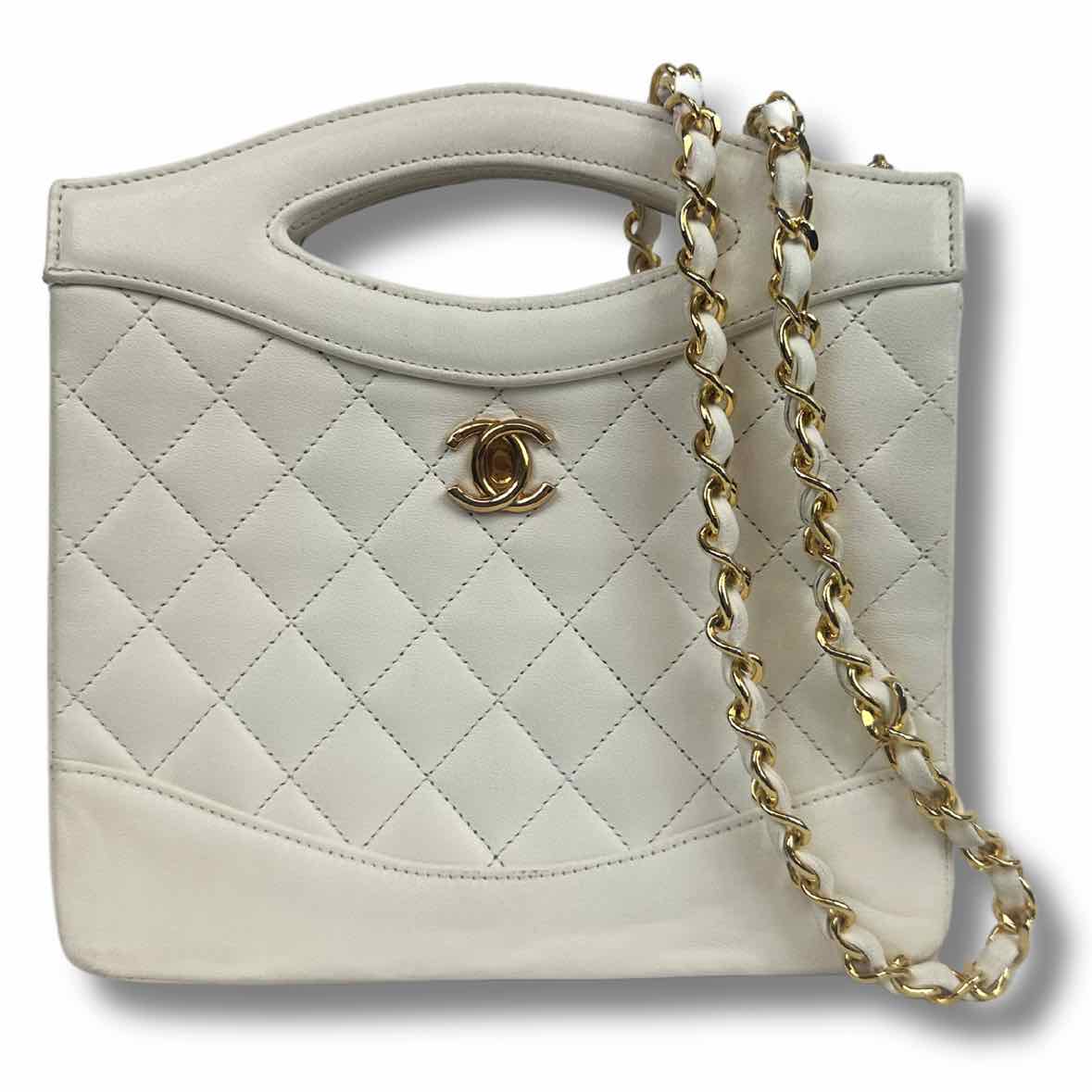 CHANEL White Diamond-Quilted CC Two-Way Bag