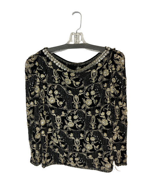 CAPRICCIO Vintage Black/Gold Bead & Sequin Long Sleeve Top (Size L)