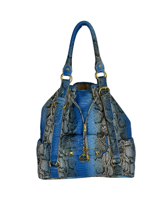 IMAN Global Blue Snake Skin Large Shoulder Bag