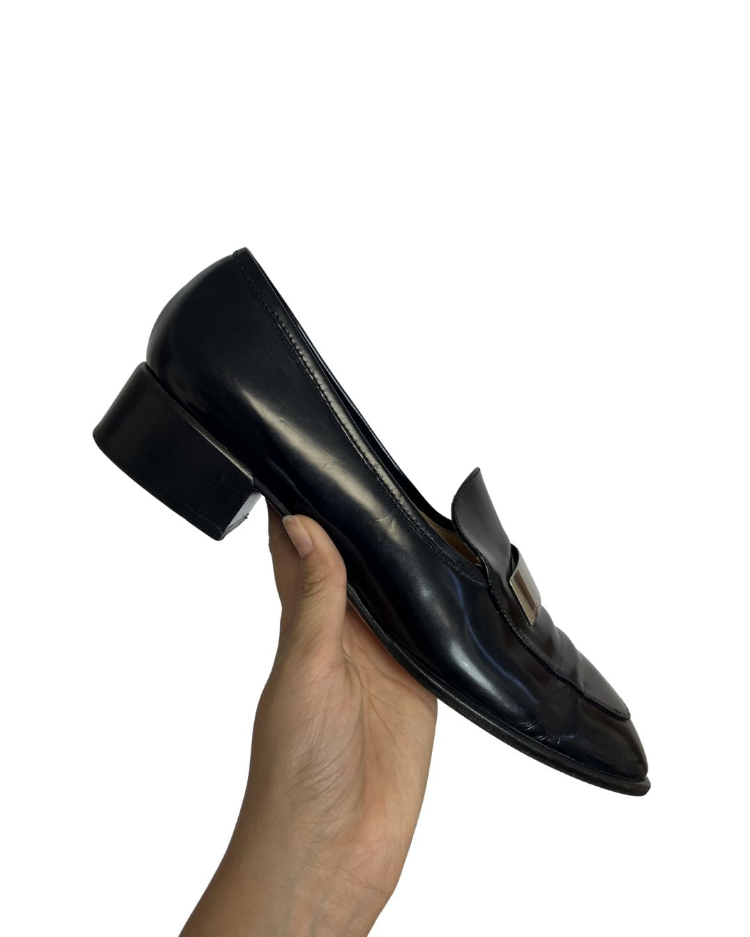 GUCCI Vintage Black Leather Heel Loafers (Size 9.5)