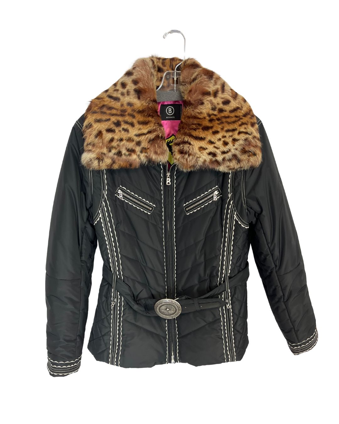 BOGNER Black & Leopard Winter Jacket (Size 12)