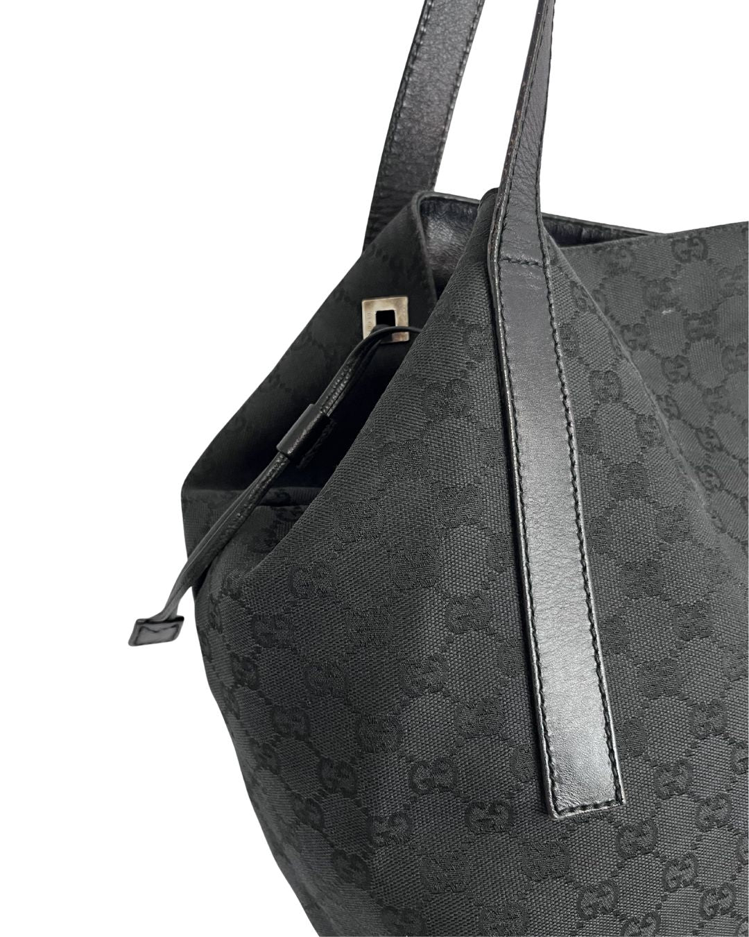 GUCCI GG Black Canvas Shopping Tote Shoulder Bag