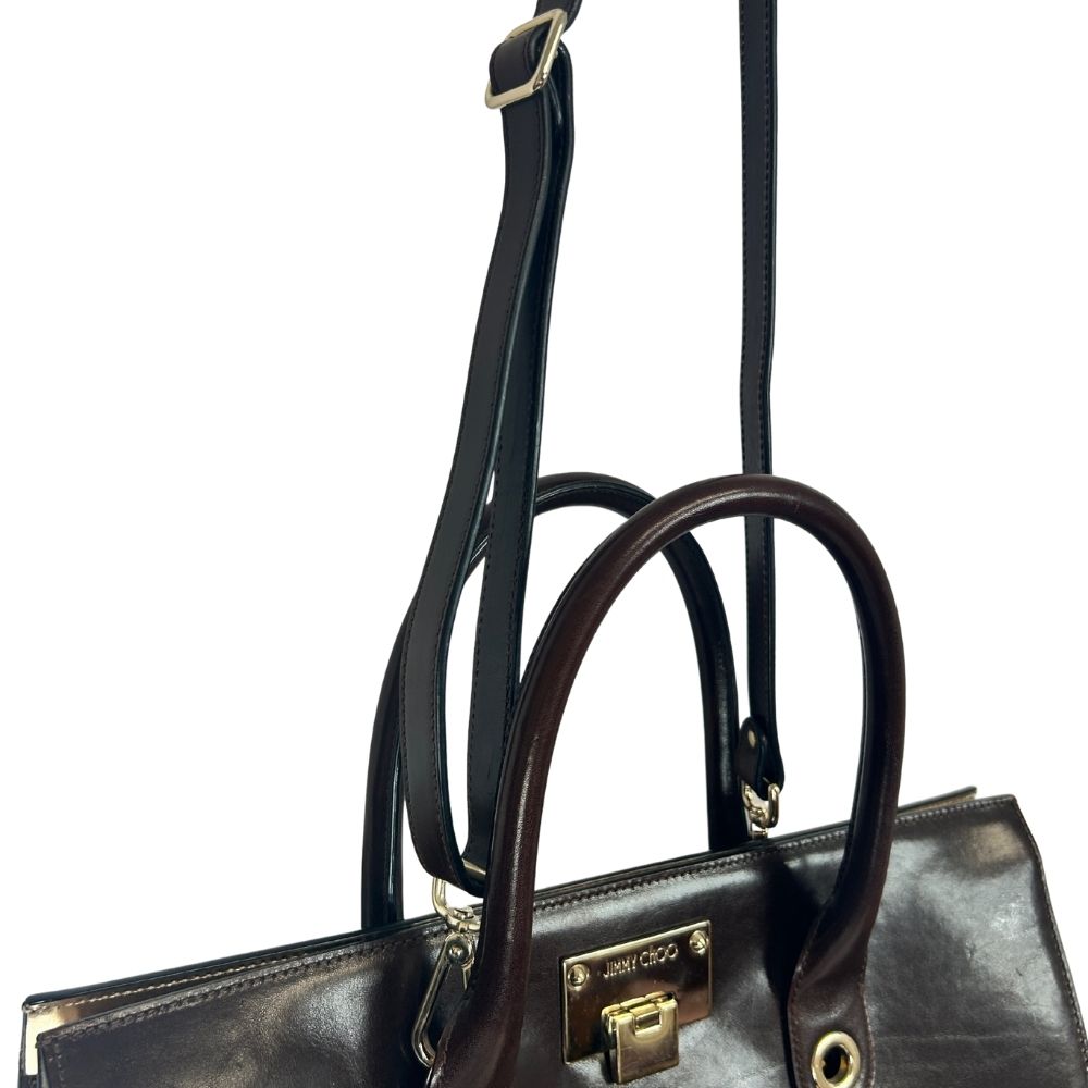 Jimmy Choo Riley Handle Bag – Brown Leather with Gold-Tone Hardware