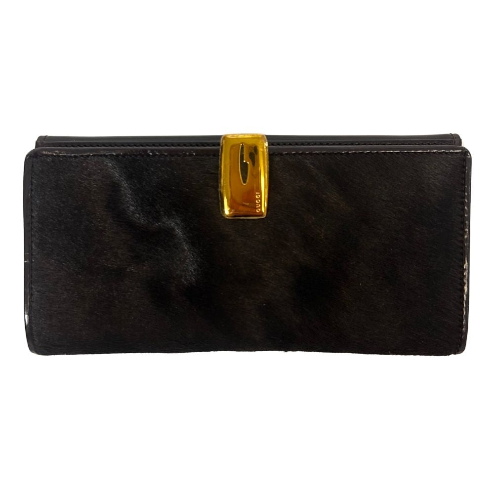 Gucci Brown Calfskin Leather Bifold Wallet – Goldtone Flip Clasp (With Box, Signs of Wear)