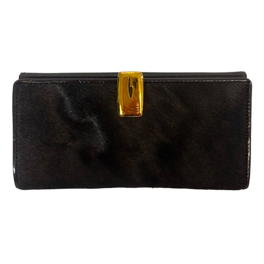 Gucci Brown Calfskin Leather Bifold Wallet – Goldtone Flip Clasp (With Box, Signs of Wear)