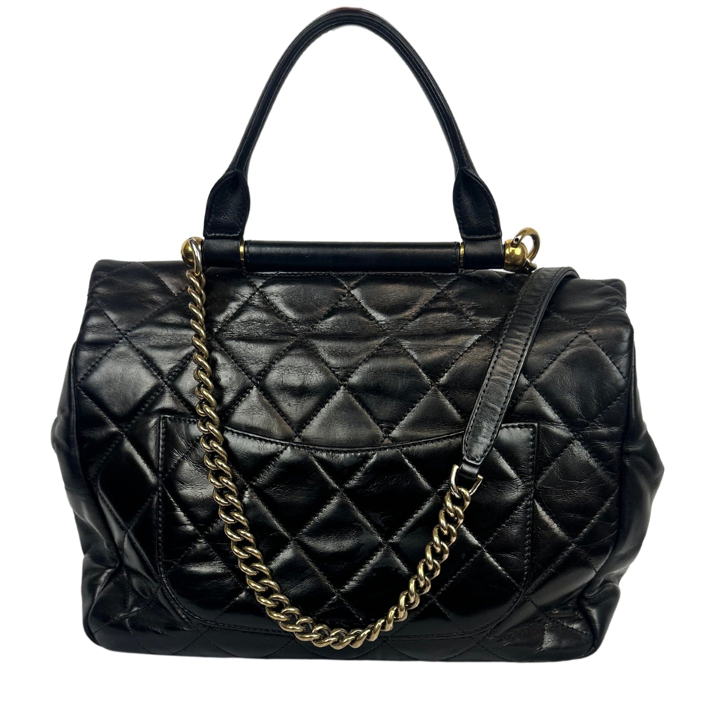 CHANEL Large Calfskin Quilted Top Handle Flap Bag