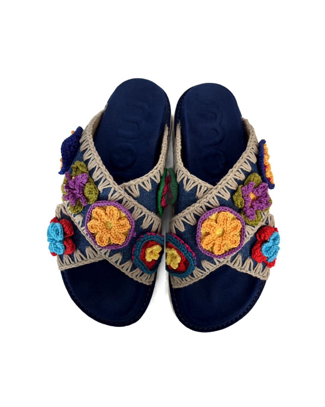 MOU Denim Floral Crochet Sandals (Size 8)
