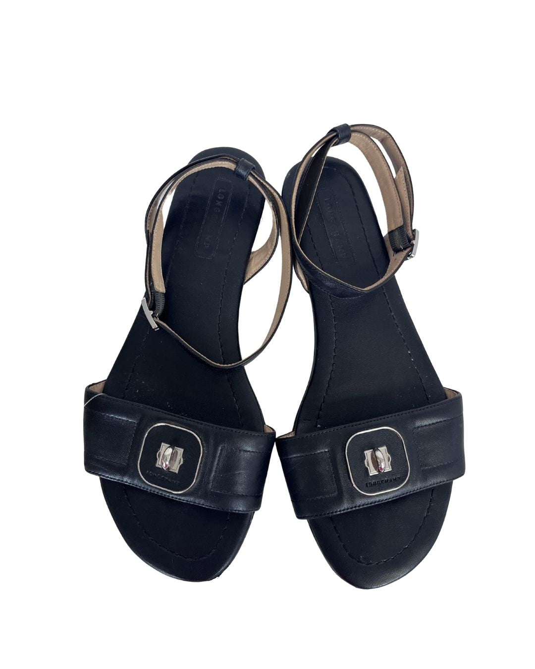 LONGCHAMP Black Leather Ankle Strap Sandals (Size 6.5)