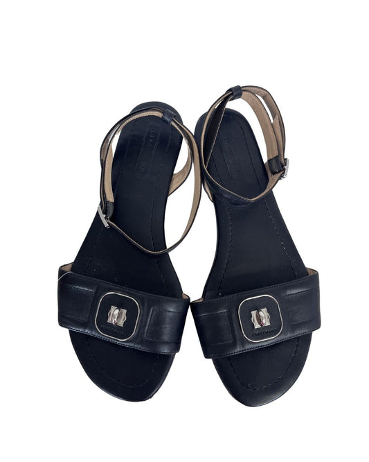 LONGCHAMP Black Leather Ankle Strap Sandals (Size 6.5)