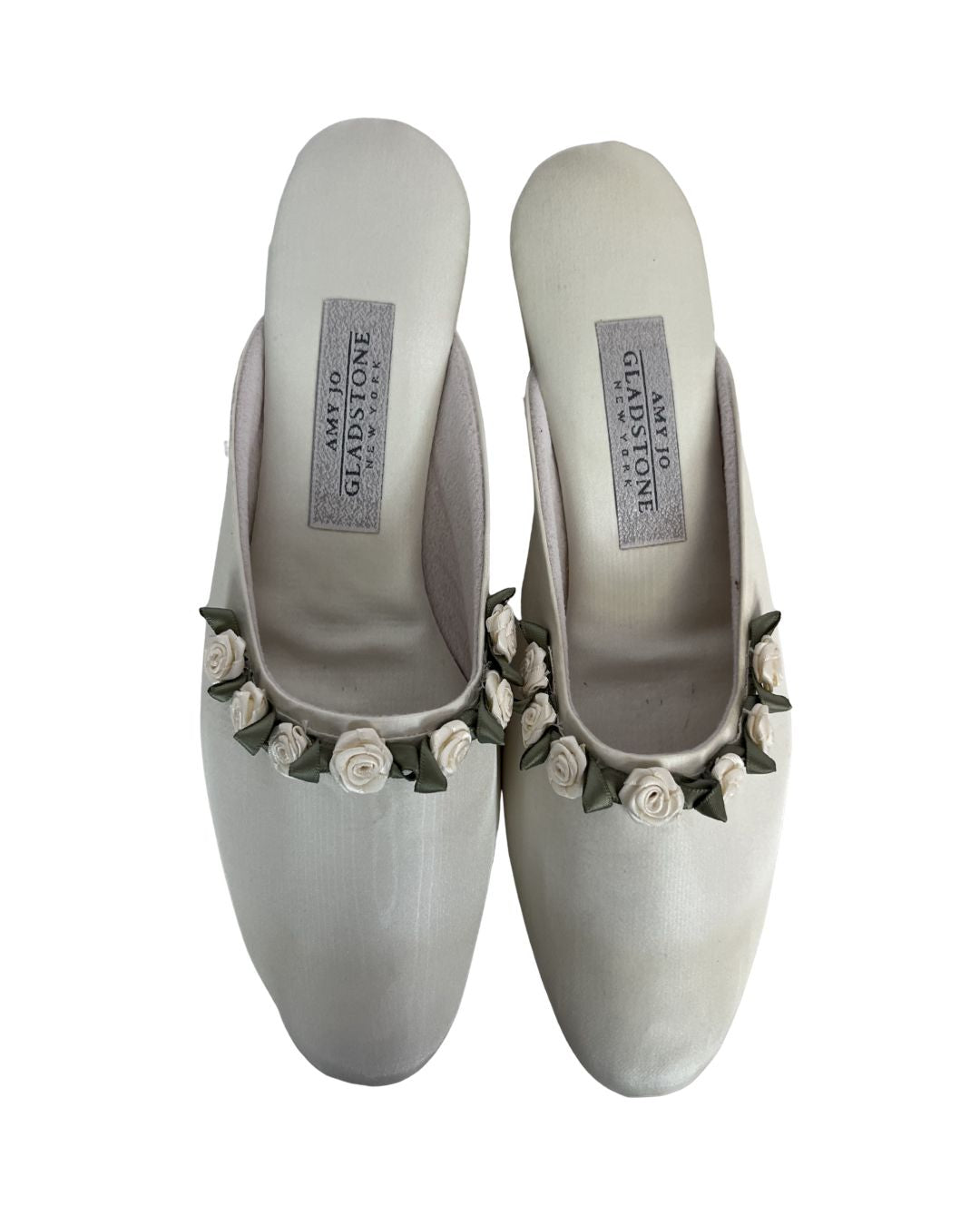 AMY JO GLADSTONE Ivory Satin Mule Heel Shoes (Size 7)