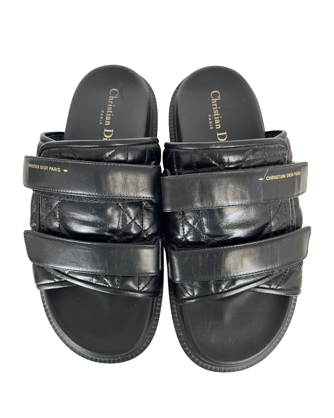 CHRISTIAN DIOR Dio(r)evolution Black Leather Sandals (Size 10)
