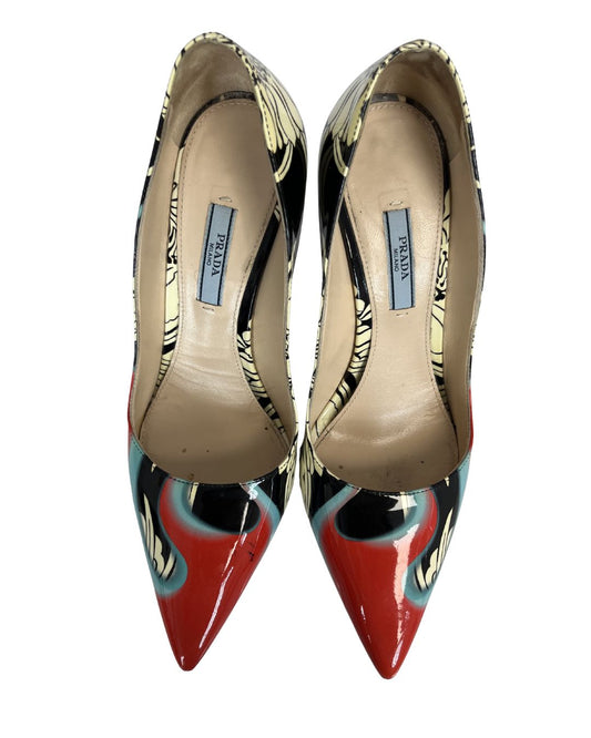 PRADA Multi-Color Printed Leather Flame Pumps (Size 38)