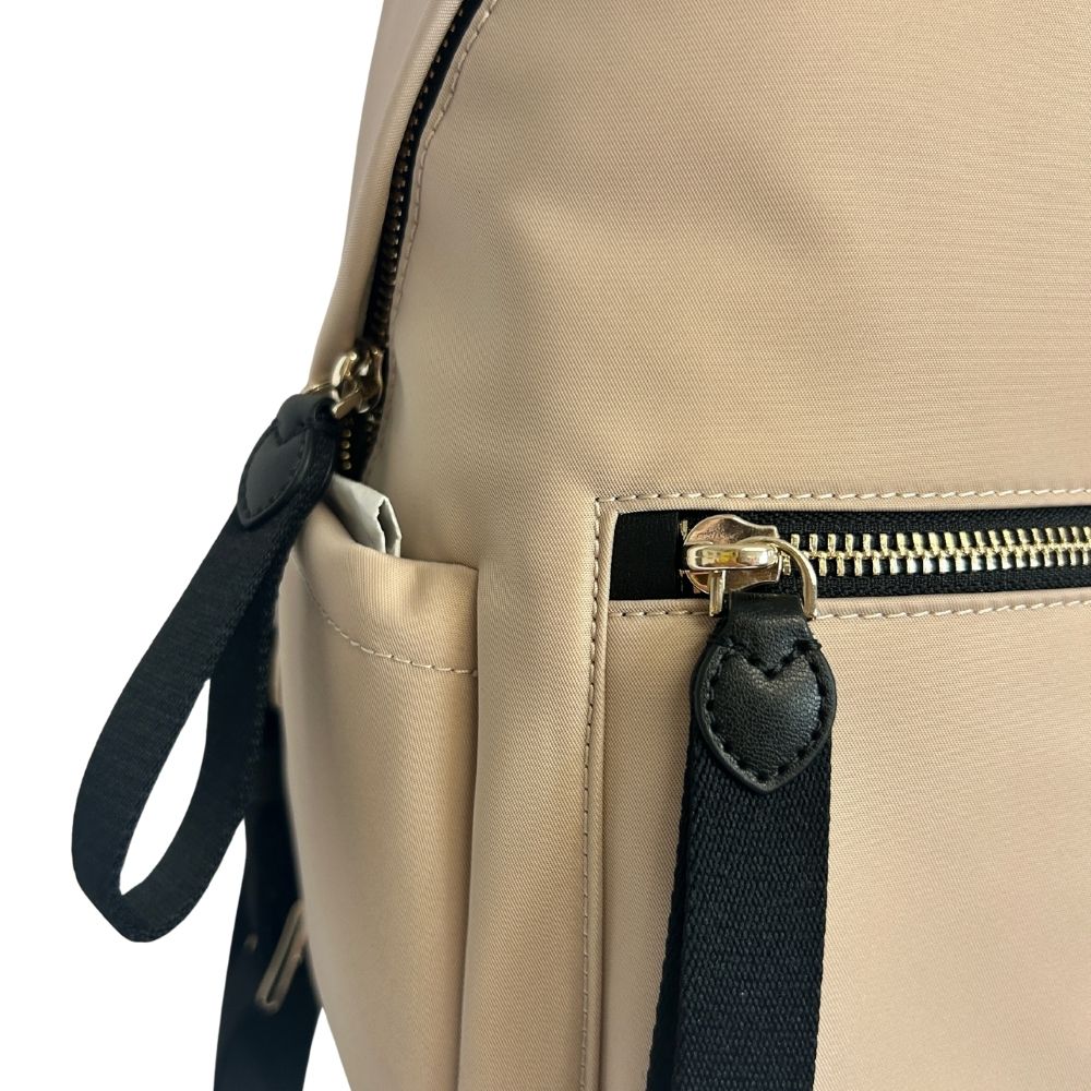 Kate Spade Beige Nylon Backpack – Black Straps & Multiple Pockets (NWT)