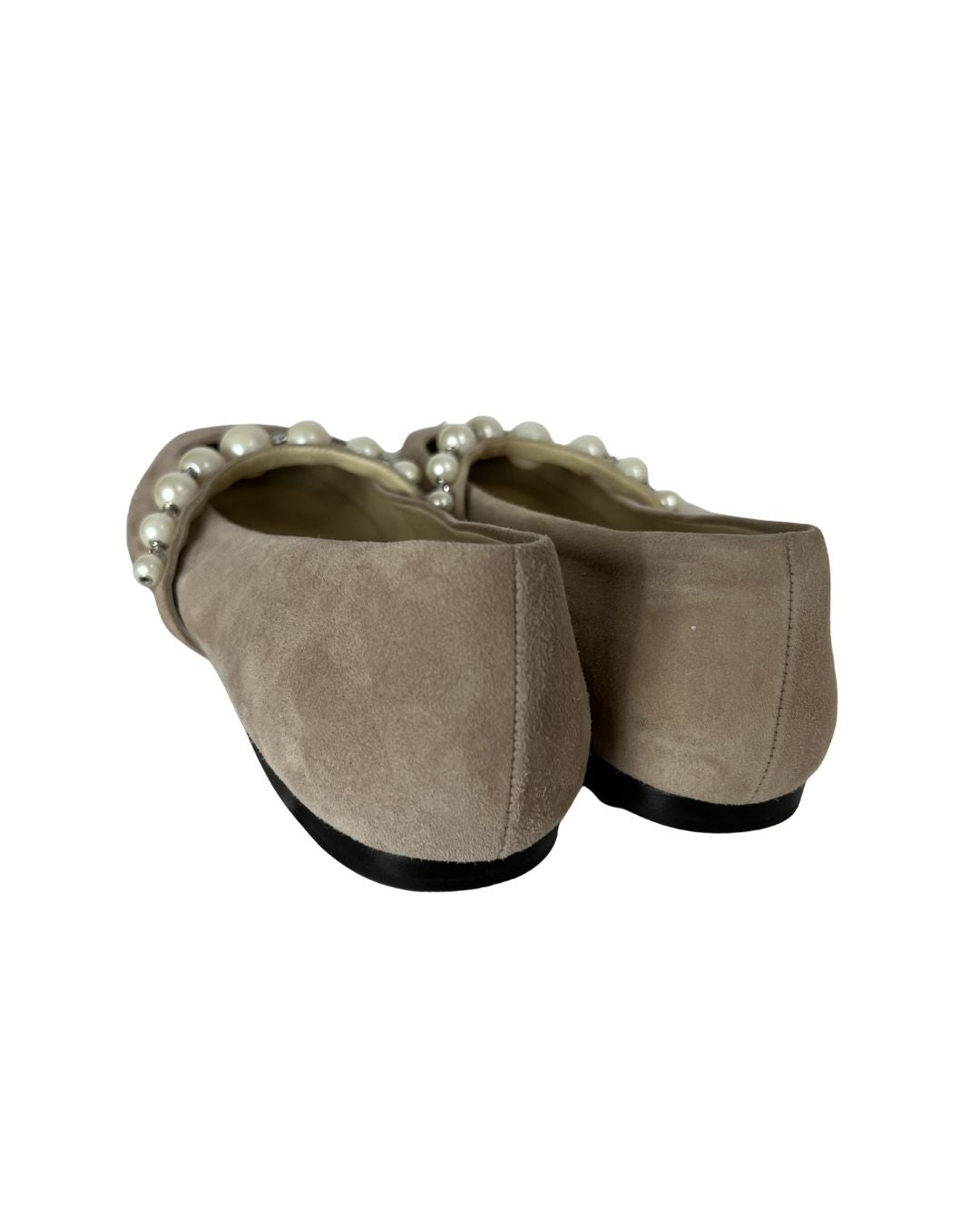 JIMMY CHOO Ade Tan Suede Pearl Flats (Size 37.5)