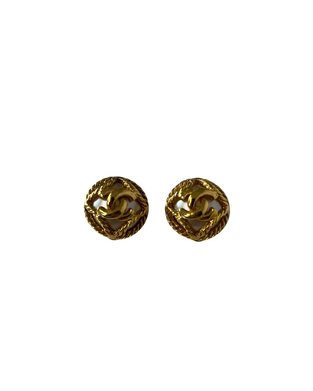 CHANEL Vintage Gold-Plated CC Logo Button Clip-On Earrings