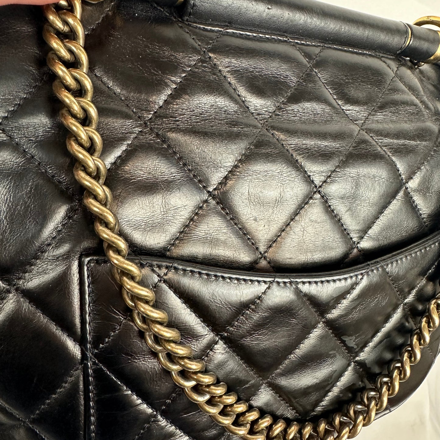 CHANEL Large Calfskin Quilted Top Handle Flap Bag