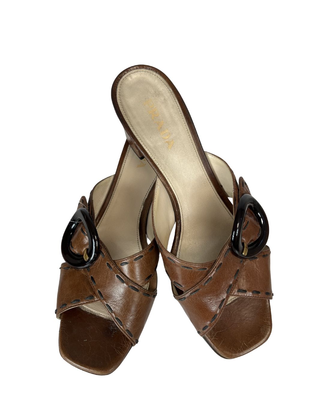 PRADA Vintage Brown Leather Mules (Size 8.5)