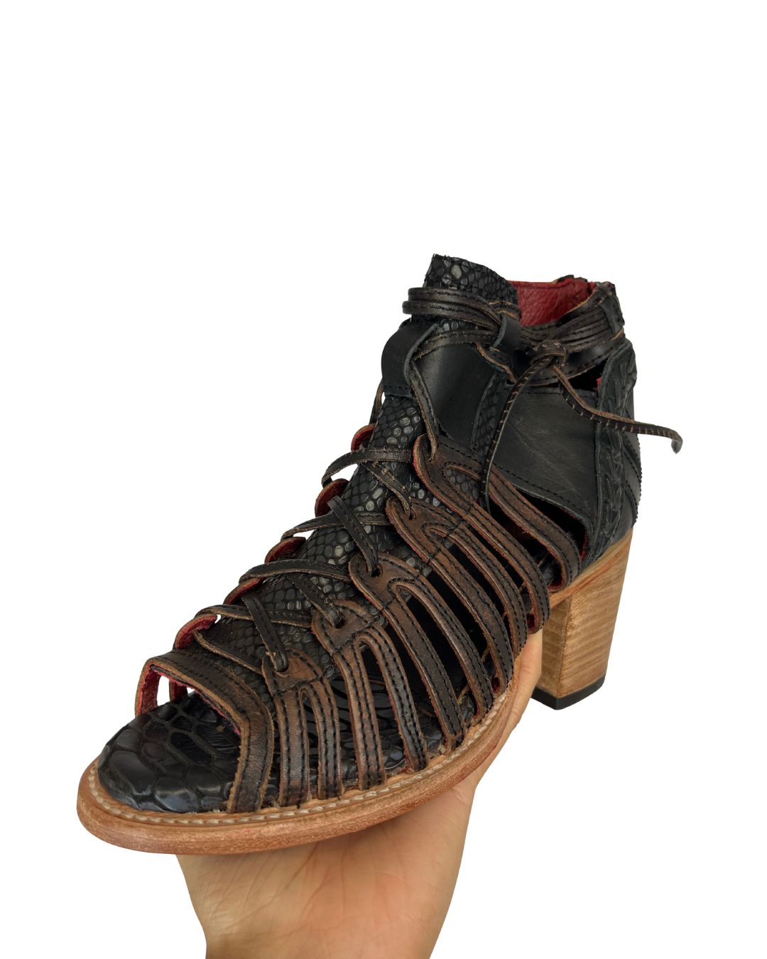 FREEBIRD by Steven Wazee Black Leather Sandal Heels (Size 5)