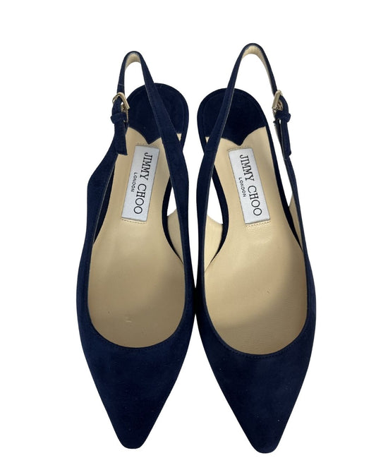 JIMMY CHOO Erin Navy Blue Slingback Flats (Size 6.5)