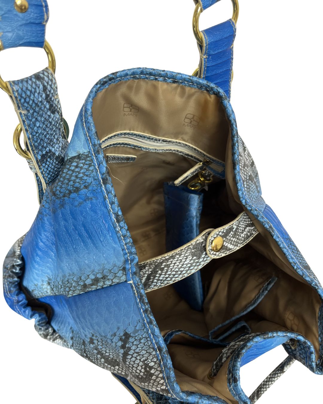 IMAN Global Blue Snake Skin Large Shoulder Bag